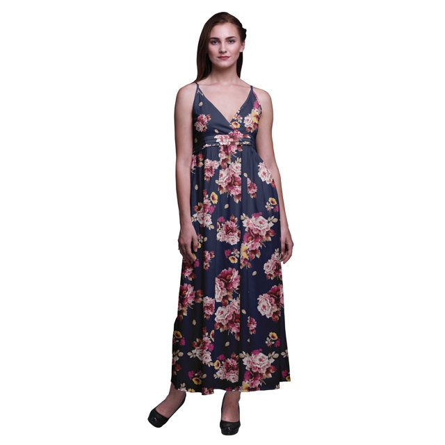 Bimba Robe Longue Maxi Bohème à Bretelles Sans Manches Imprimée Florale pour Femme - X-Grand
