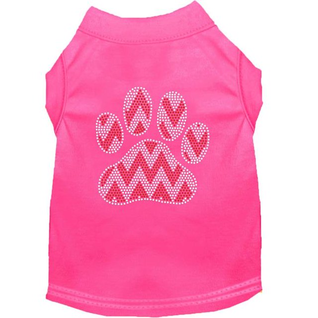 Candy Cane Chevron Paw Rhinestone Dog Shirt Bright Pink Med (12)