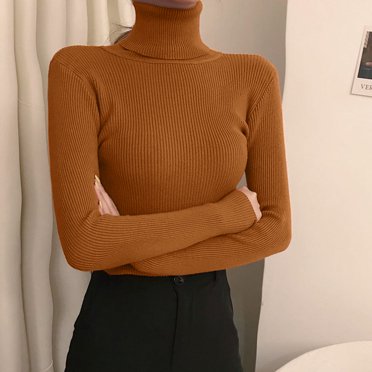 Clearance Sale! Women's 2025 Turtleneck Long Sleeve Shirts Fall Basic Tops Slim Fitted Ribbed Knit Sweater Ribbed Thermal Underwear Lightweight Baselayer Knit Stretch Undershirts D One Size