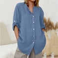 thumbnail image 2 of Penkiiy Women's 3/4 Sleeve Collared Shirt Button Down Denim Blouse Tops S Blue, 2 of 6