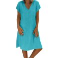 thumbnail image 1 of CHUANK Robes en Lin pour Femmes Été Grande Taille Manches Courtes Col en V Longueur Genou Robe Ample Décontractée Confortable Robe de Plage Soldes de Liquidation 2024, 1 of 6