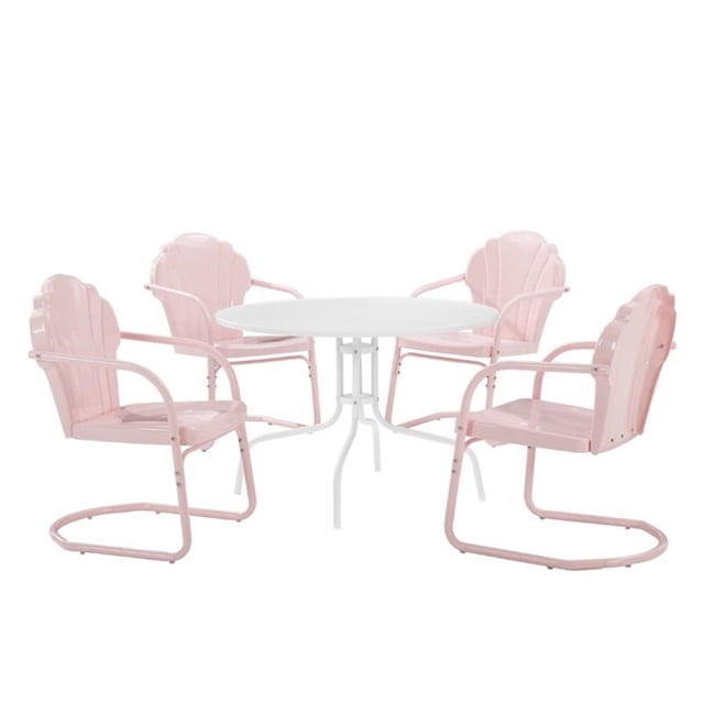 Crosley Furniture Tulip 5 Piece Metal Outdoor Dining Set in Pastel Pink