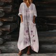 thumbnail image 1 of Heisall 2026 Printemps Été Bohème à Imprimé Floral Robe Maxi en Lin Col en V Manches Chauve-Souris Caftan Ample Robes avec Poches, 1 of 7