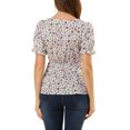 thumbnail image 3 of INSPIRE CHIC Women's Faux Placket Ruffle Hem Puff Sleeve Button Decor Peplum Top, 3 of 6