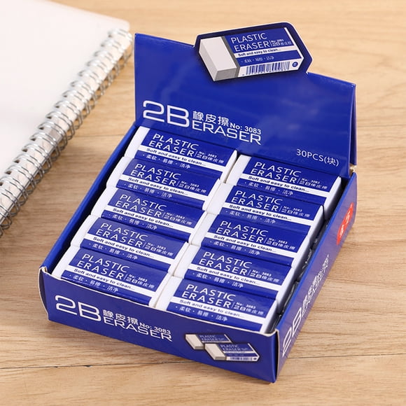 2B Pencil Erasers | Test Eraser for School & Office | Clean Soft PVC Eraser for Writing, Drawing & Exams | 30-Pack Bulk Eraser Set for Students, Teachers & Artists