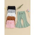 thumbnail image 1 of Kmbangi Kids Girl Flare Pants Solid Color Ribbed Elastic Bell Bottoms Trousers Bow Ruffle Pants for Toddler Baby, 1 of 8