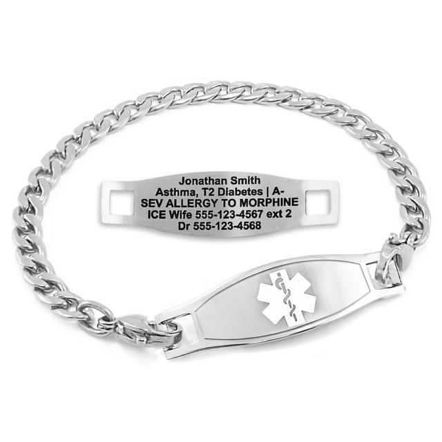 MedicEngraved Stainless Steel Custom Medical Alert Bracelet - 5mm Curb Link