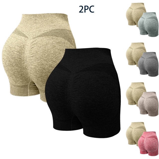 Hurxie Deals 2 Pcs Shorts d'Entraînement pour Femmes Sans Roulement Compression Sans Couture Short de Gym