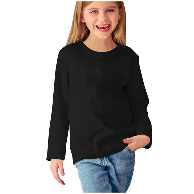 LOVZFMLL Hauts pour Petites Filles, T-Shirt de Pyjama à Col Rond à Manches Longues, Uni, Essentiel, Confortable, Polyvalent pour Tous les Jours, Superposition, Vêtements d'Automne 7-8 Ans Vêtements pour Filles