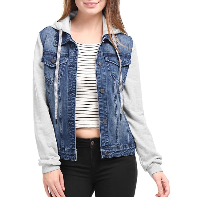 INSPIRE CHIC Veste en Denim à Capuche à Cordon Superposée pour Femmes avec Poches