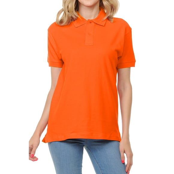 Basico (Orange) Polo Collared Shirts For Women 100% Cotton Short Sleeve Golf Polo Shirts For Women and Juniors