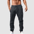 thumbnail image 3 of Men's Loose Plus Cotton Linen Summer Breathable Casual Cropped Pants Solid Drawstring Sweatpants Joggers, 3 of 5