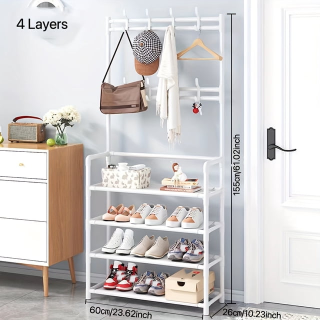 1 Pce Portemanteau Autoportant sur Pied, Étagère à Chaussures à Plusieurs Niveaux, Étagère de Rangement Multifonctionnelle