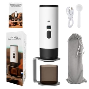3-in-1 Portable Electric Coffee Maker, Capsule Coffee Grinder, Travel Coffee Maker with Cordless Heating and Stand, White