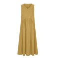 thumbnail image 4 of Gspmoly Robes pour Femmes Grande Taille, Nouvelle Robe d'Été Européenne Ample Plissée à la Mode Sans Manches en Lin Uni, Robe Sans Manches à Col en V et Longueur Cheville, Robes Formelles pour Femmes Offres, 4 of 5