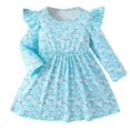 thumbnail image 1 of Robes d'Été pour Bébés Filles 3M-3T Robe à Manches Longues à Volants Motif Floral Col Rond Robe de Fête d'Anniversaire Bleu Ciel, 1 of 8