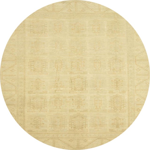 Ahgly Company Indoor Round Abstract Chrome Gold Yellow Oriental Area Rugs, 7' Round