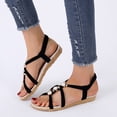 thumbnail image 2 of Kcodviy Ladies Suede Rhinestone Elastic Furry Sandals Women Band Open Toe Flat Comfort Sandals for Women Roman Sandals, 2 of 9