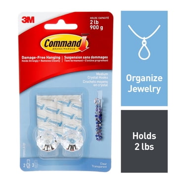 Crochets Command Crystal transparents (taille moyenne) – 2 crochets, 3 languettes par paquet