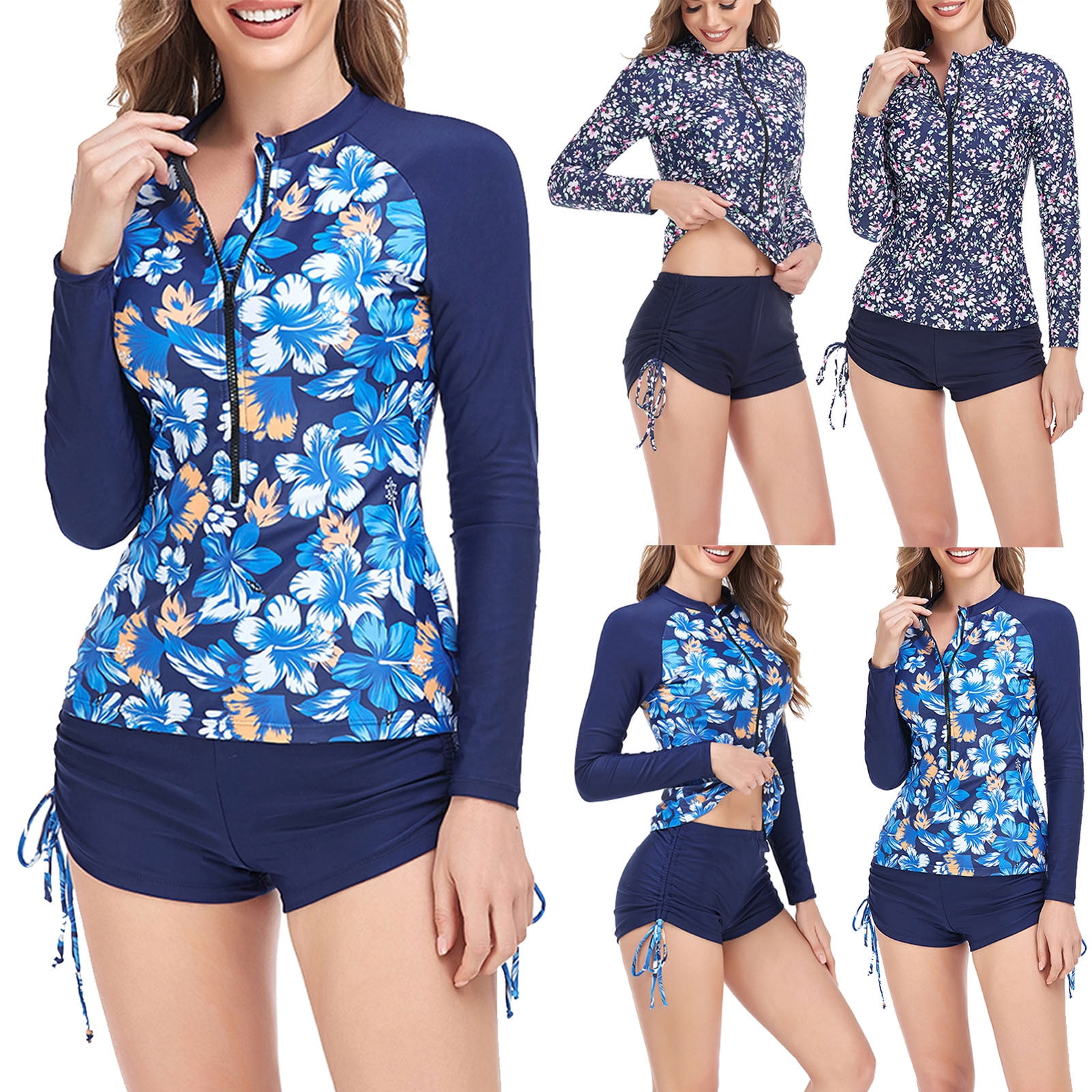 Lcziwo Womens Boyshorts Two Piece Swimsuits Long Sleeve Printed