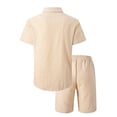 thumbnail image 4 of TIMIFIS Men's Cotton Linen Sets Short Sleeve Pleats Suits 2 Piece Button Shirt and Shorts Beach OutfitsFall, 4 of 8