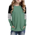 thumbnail image 1 of Posijego Girls Striped Long Sleeve Shirts Kids Round Neck Color Block Tunic Tops Spring T-Shirts Size 4-14 Years, 1 of 6