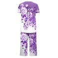thumbnail image 4 of Ensemble de Pyjama Liquidation Ensemble de Pyjama à Manches Courtes pour Femme 2 Pcs Ensemble de Nuit d'Été Imprimé Floral Boutons Col Ras du Cou Pantacourt Ensembles de Pjs d'Été pour Femmes Ensemble Nouveau Violet m, 4 of 5