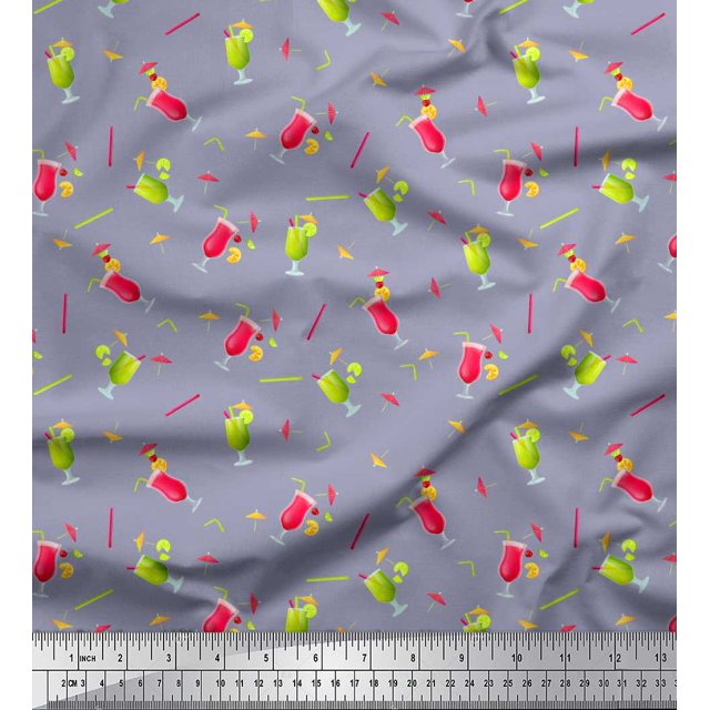 Soimoi Modal Satin Fabric Straw & Juice Beverages Print Fabric by Yard 42 Inch Wide