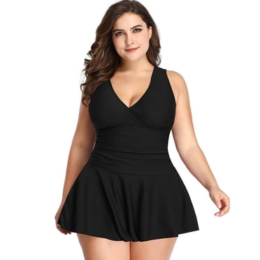 Maillot de Bain Grande Taille pour Femmes, Robe de Bain Gainante Deux Pièces avec Jupe Évasée Bikini Maillots de Bain