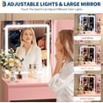 thumbnail image 4 of Coiffeuse avec Miroir et Lumière DEL, Coiffeuse avec 4 Tiroirs, Prise de Courant, Tabouret de Rangement, Étagères de Rangement et Support pour Séchoir à Cheveux, 3 Modes d'Éclairage Réglables, Ensemble de Coiffeuse pour Chambre, 4 of 6