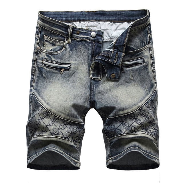 Camouflage Shorts for Men Mens High-end Ripped Personality Camouflage Stitching Trend Denim Shorts