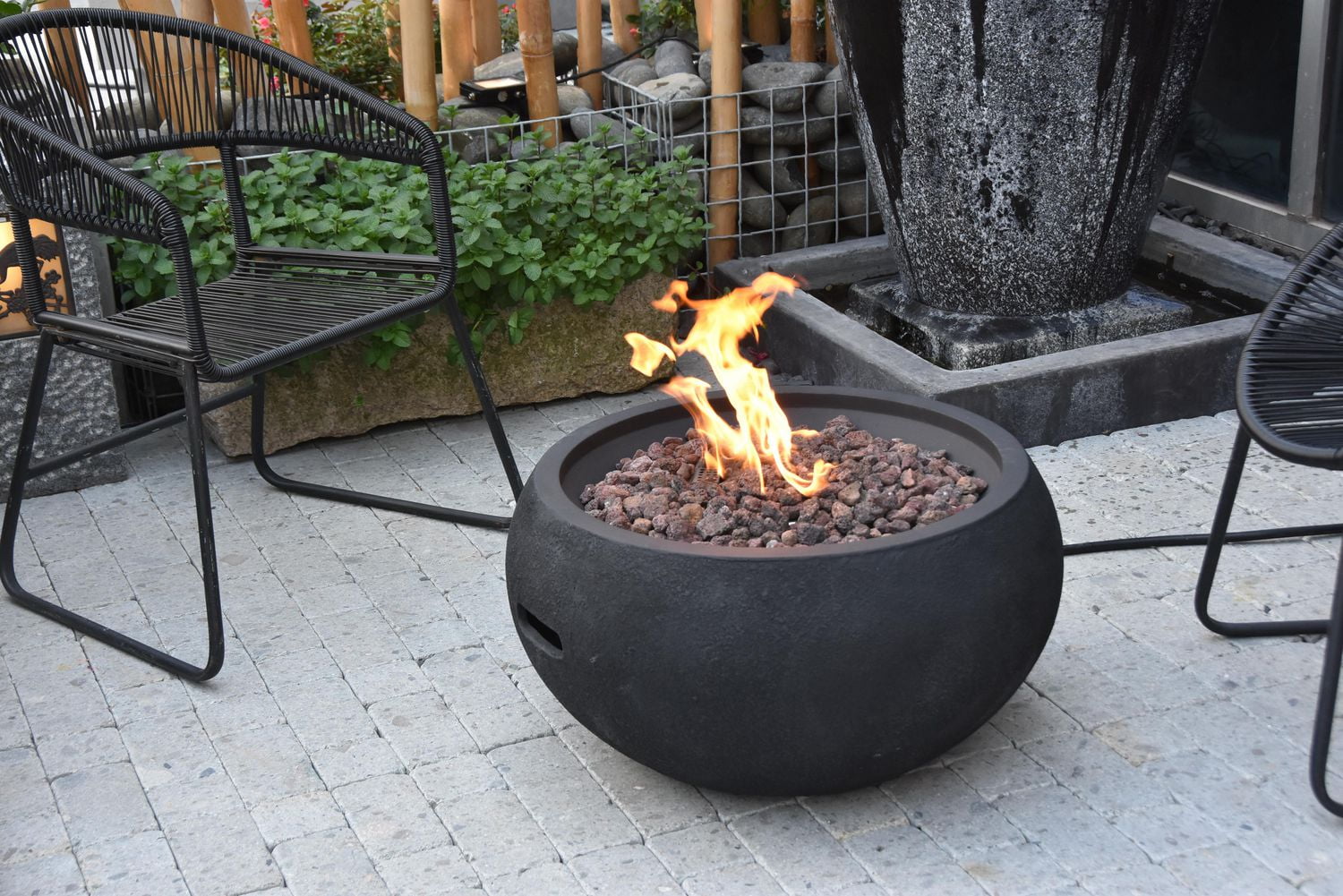 Modeno York Black Concrete Fire Bowl - Liquid Propane