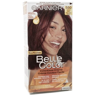 Garnier Belle Color Coloration Permanente, 550 Rouge Acajou Profond, Couverture Du Gris À 100%, Enrichi Aux Huiles D'Argan Et De Germe De Blé - 1 Application