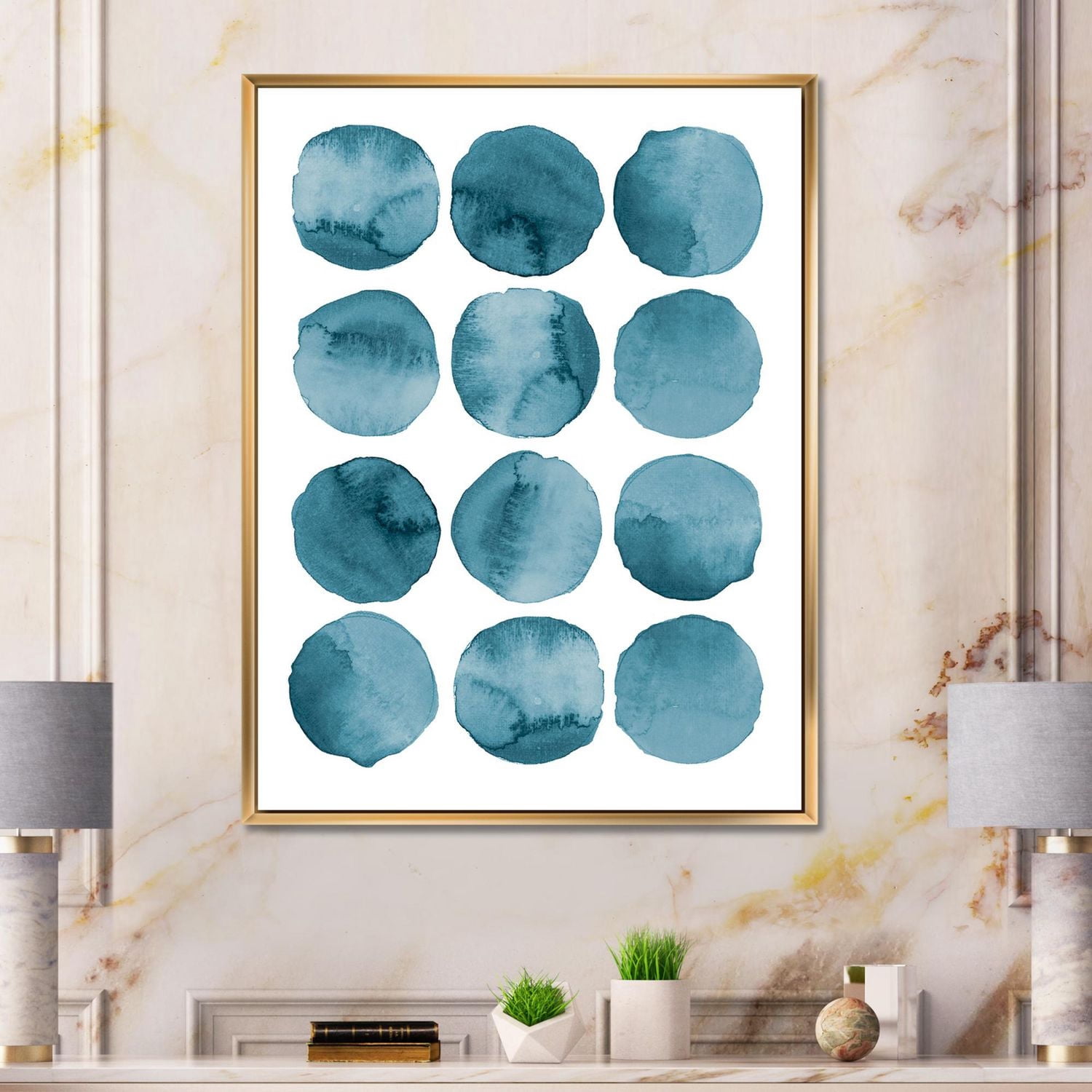Designart cercles aigue-marine éléments géométriques bleus ART MURAL À CADRE FLOTTÉ