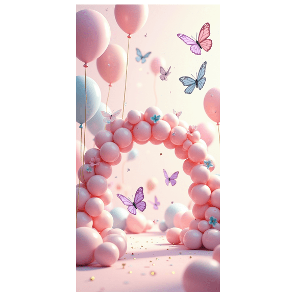 Arche de Ballons Roses avec Bannière de Fond Papillons, Éléments de Jardin Féerique, Décorations de Fête, Idéal pour Fêtes d'Anniversaire, Rassemblements au Jardin, Accessoires de Photographie, Célébrations Extérieures