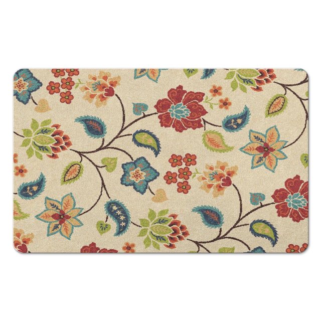 Non-Slip Green Floral Area Rug - Modern 20x32 Inch Washable Carpet for Bedroom, Bathroom, Entryway and Laundry Room - Distressed Small Accent Rug