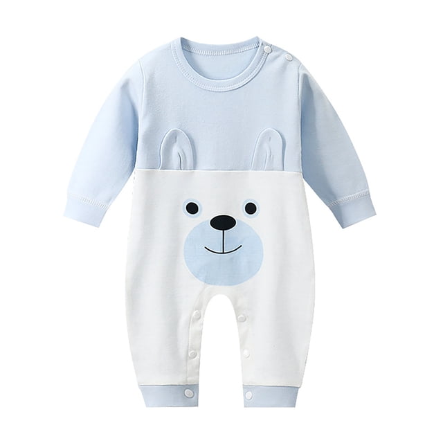 WEIYLL Girl's Jumpsuits Button Long Sleeve Overall Cartoon Cute Warm Spring Autumn Blue Kids Clothing for 1-3 Months