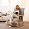 thumbnail image 2 of Costway Upholstered Rocking Chair with Pillow Rocking Armchair with Rubber Wood Frame Grey, 2 of 10