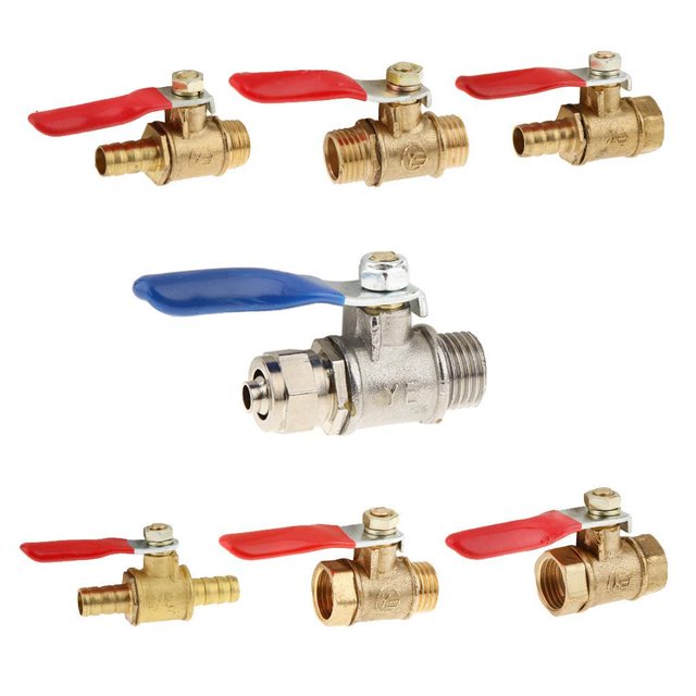 mmirethe Divers Type Robinet à Tournant Sphérique Fileté en Laiton Robinet à Tournant Sphérique 4 interface 20mm 8mm Rouge 1Set