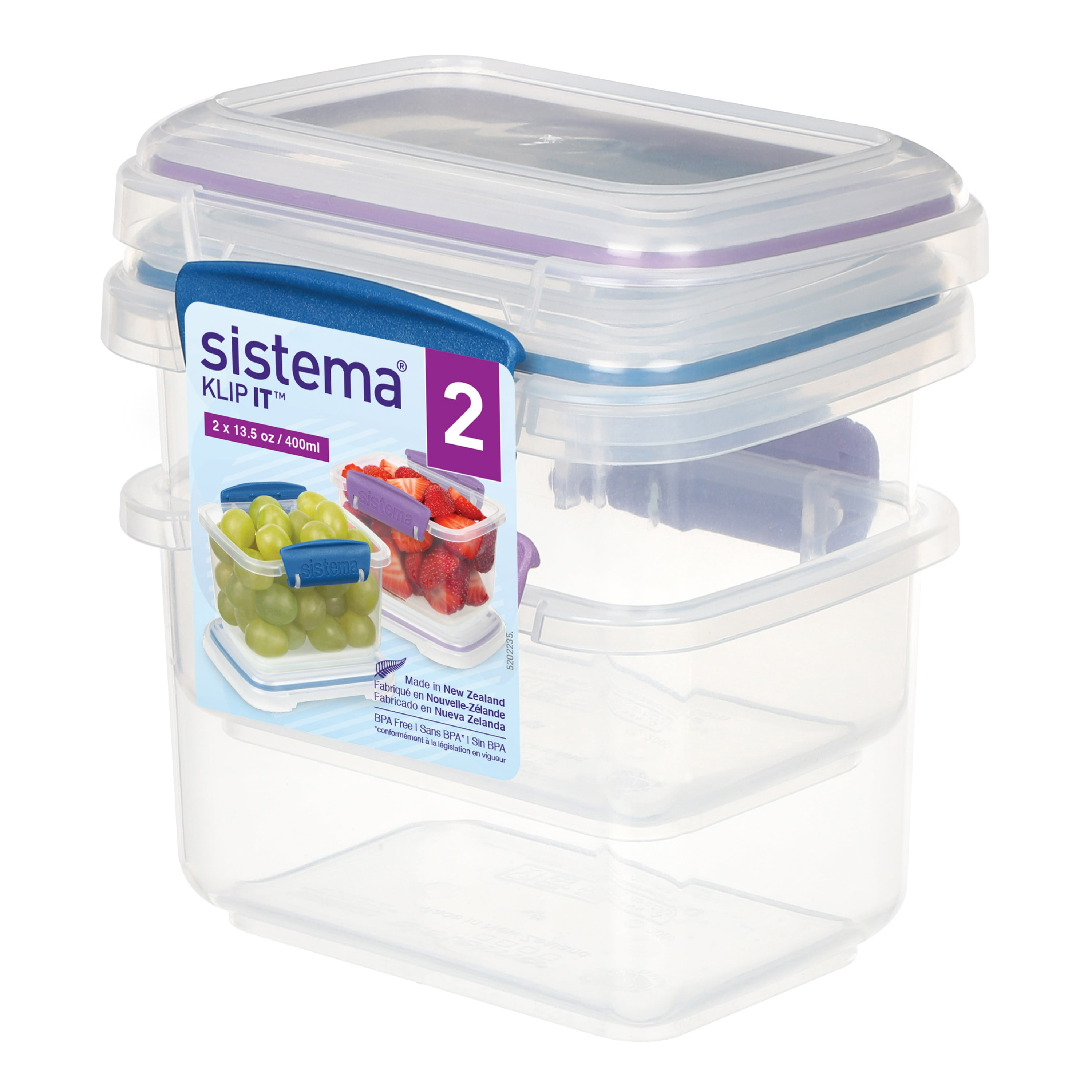 Sistema Klip It Food Storage Containers, 400 mL, Assorted Colours, 2 Pack