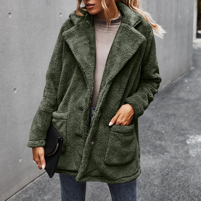 LSLJS Manteau en Peluche à Manches Longues pour Femmes, Mode Chaud