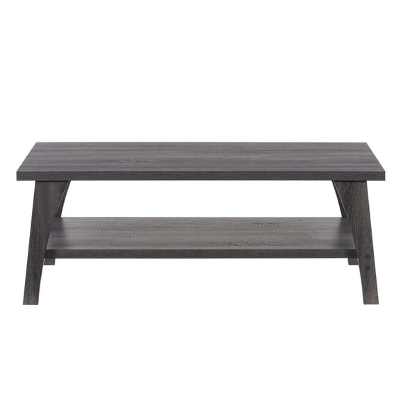 CorLiving Hollywood Mid-Century Modern Dark Grey Engineered Wood Two-Tier Indoor Coffee Table