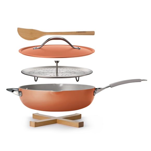All in One Plus Pan, 5 Quart Aluminum Ceramic Non Stick - Persimmon