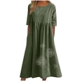 thumbnail image 1 of Robe Longue d'Été pour Femmes en Coton et Lin Grande Taille, Col Ras du Cou, Décontractée, Ample, Tunique, Robe T-Shirt, Robe de Printemps avec Poches, 1 of 6