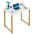 thumbnail image 1 of 32 inch Computer Desk, Study Writing Table for Small Space, Save Space Office Desk with Metal Legs, Modern Steel Frame Wood PC Workstation for Home Office, Gold, 1 of 8