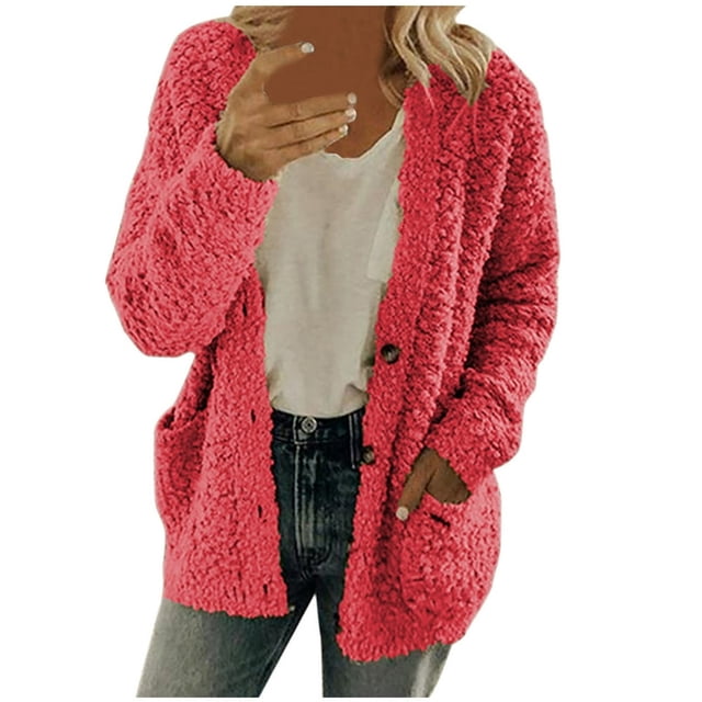 Women‘s Fleece Sweater Open Front Cardigan Plus Size Button Down Coat Winter Thermal Outwear Sweatshirt (XL White)