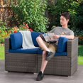 thumbnail image 4 of CorLiving Parksville 2-Piece Resin Wicker Rattan and Galvanized Steel Outdoor Loveseat with Cushions, Blended Grey/Blue, 4 of 9