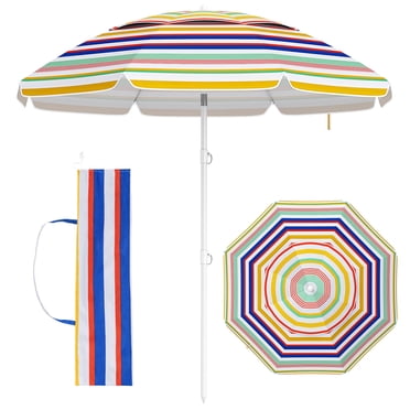 Costway Parasol de Plage 6,5 Pi Pliant pour l'Extérieur avec Inclinaison à Bouton-Poussoir et Évent
