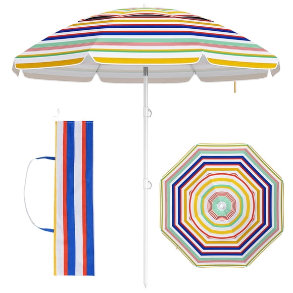 Costway 6.5 FT Beach Umbrella Folding Outdoor Parasol with Push Button Tilt & Air Vent