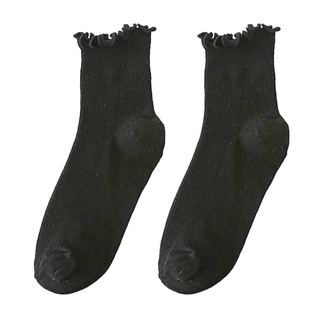 XIAQUJ Womens Socks with Ruffled Hem And Low Ankle Lace Sock Slippers Black One Size
